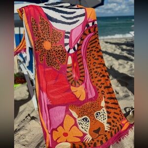 NWT Inoui Editions Folk Cotton Scarf in Fuchsia combo